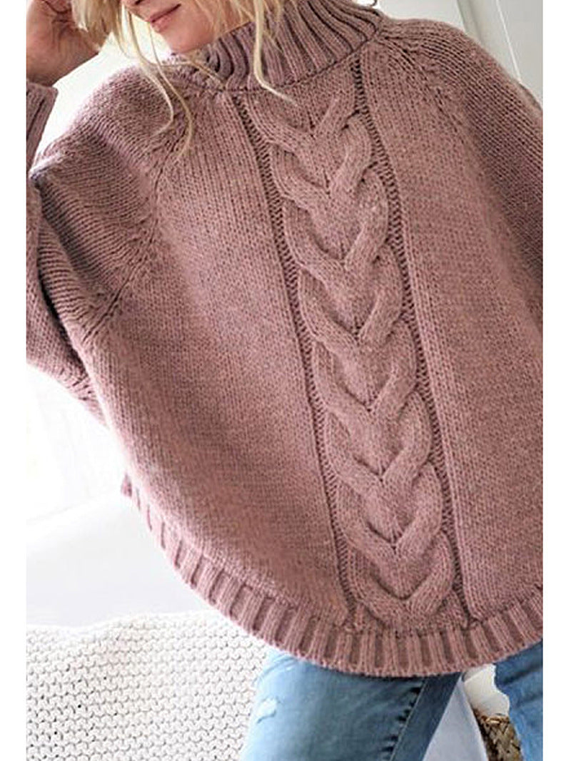 Sweater pour femmes en tricot épais avec col roulé profond et motif en câble sophistiqué Chic & Stil