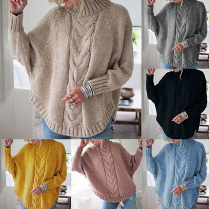 Knitted sweater for ladies with turtleneck and cable pattern Lune London