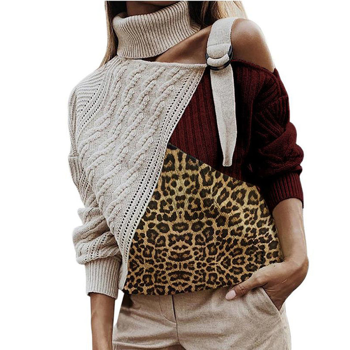 Asymmetrical knit sweater for women with a unique plaid pattern and a chic and stylish runway