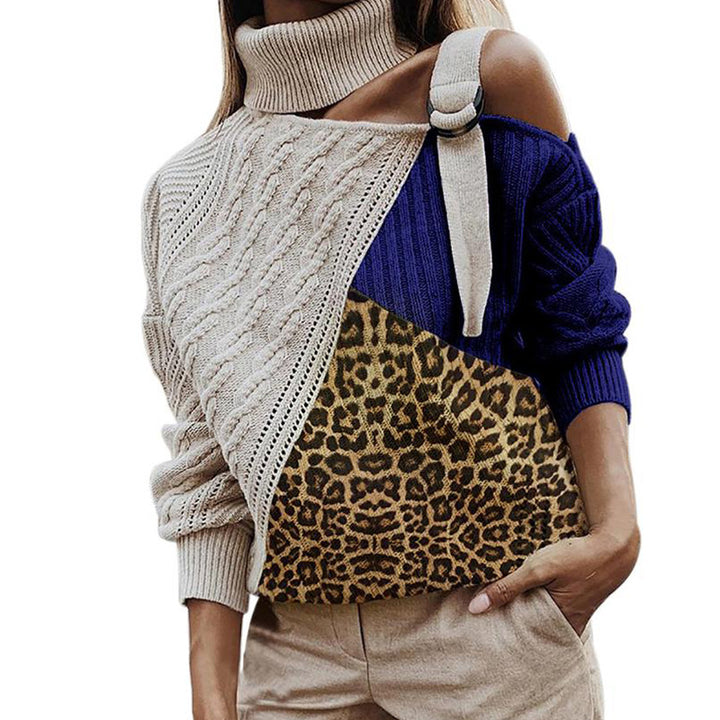 Asymmetrical knit sweater for women with a unique plaid pattern and a chic and stylish runway
