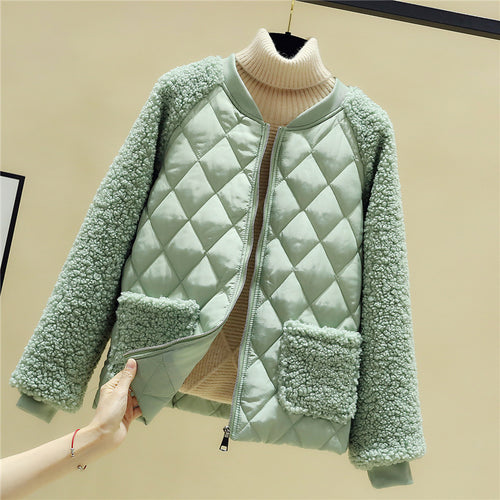 Transitional quilted jacket for women with cozy teddy lining and practical pockets Amarae