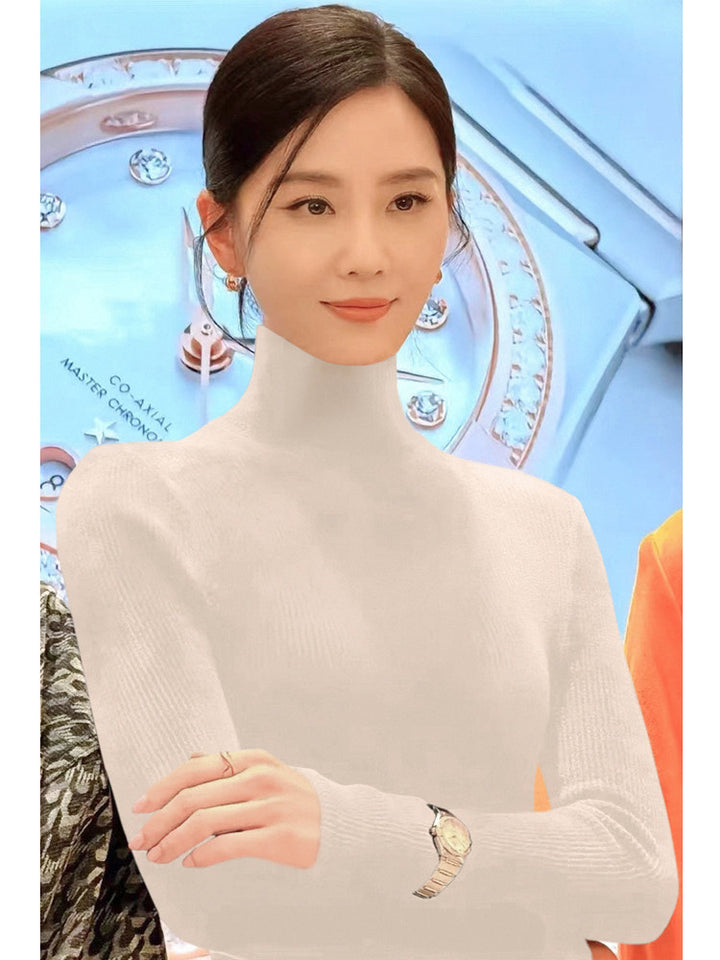 Women's knit sweater with stand-up collar, long-sleeved