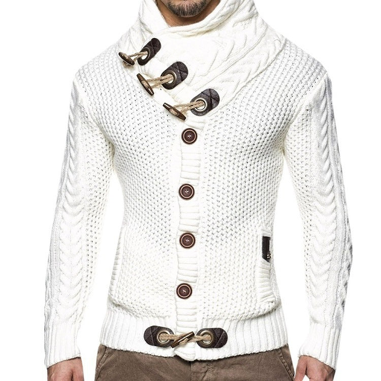 Men's knitted jacket with creative button placket and high collar Lune London