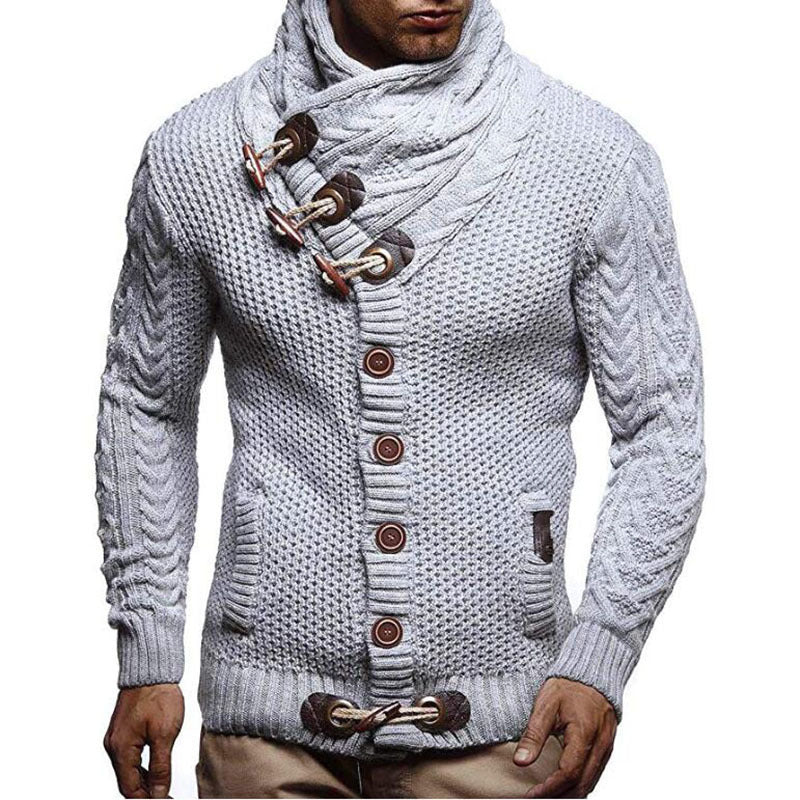 Men's knitted jacket with creative button placket and high collar Lune London