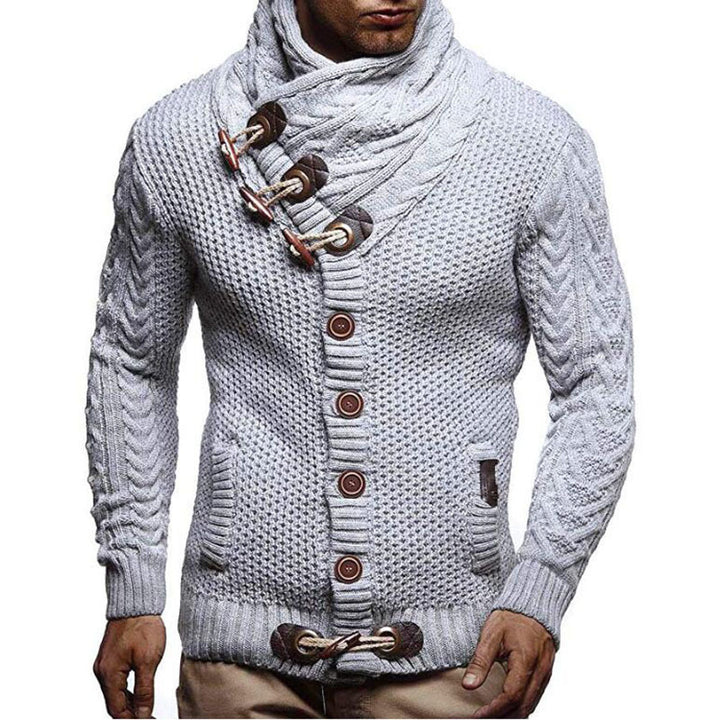 Men's knitted jacket with creative button placket and high collar Lune London