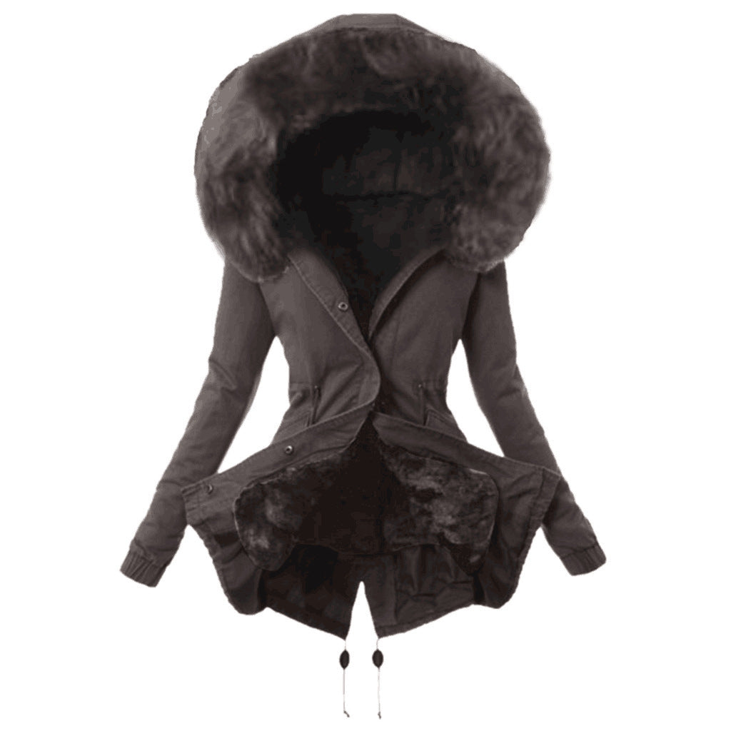 Fashionable women's parka jacket with removable faux fur collar Lune London