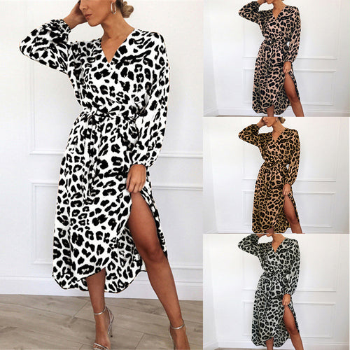 Women's wrap dress with an elegant leopard print and side slit Amarae