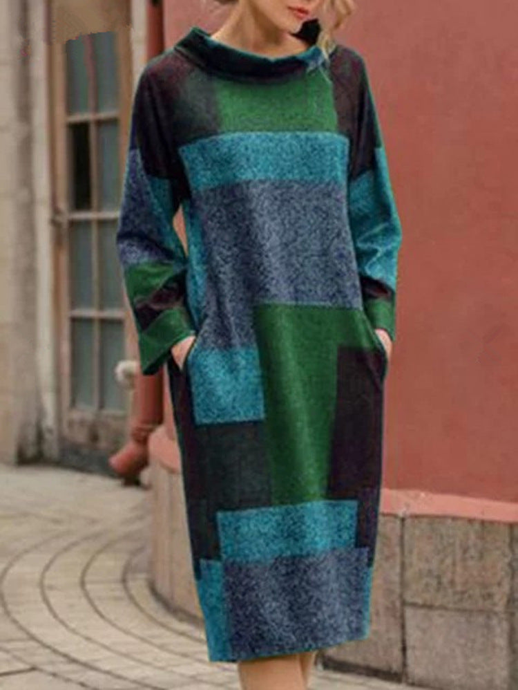 Lune London oversized dress for women with geometric patchwork design