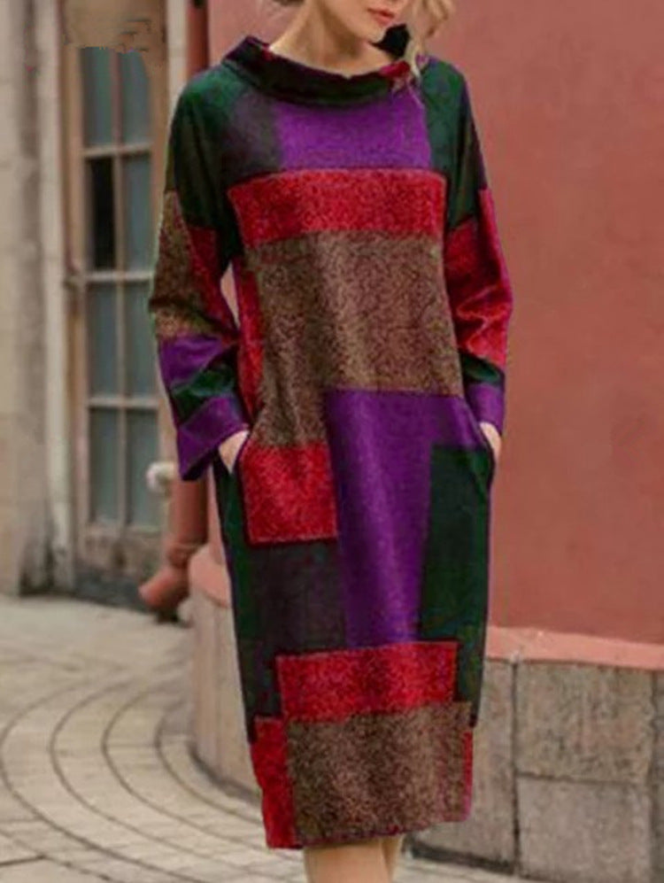 Lune London oversized dress for women with geometric patchwork design