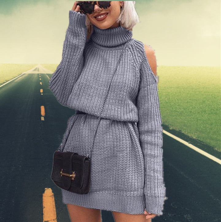 Knit sweater for women with open shoulder and high collar Lune London