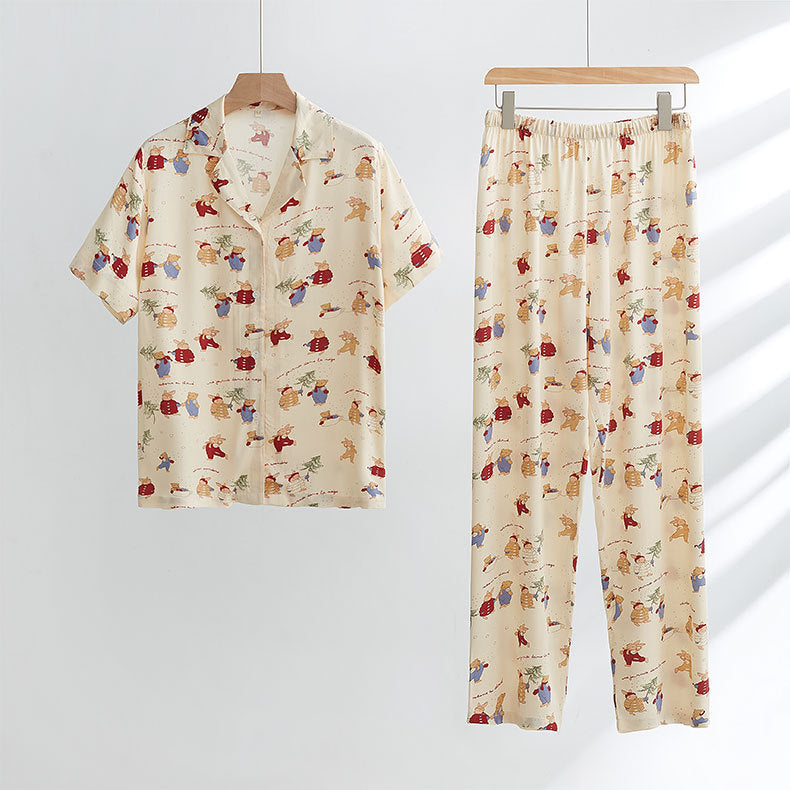 Women's Pajama Set, Satin Look, Christmas Bunny Print