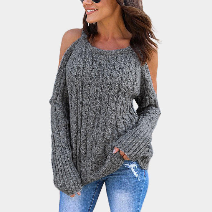 Knitted sweater for women with off-shoulder and cable pattern Lune London