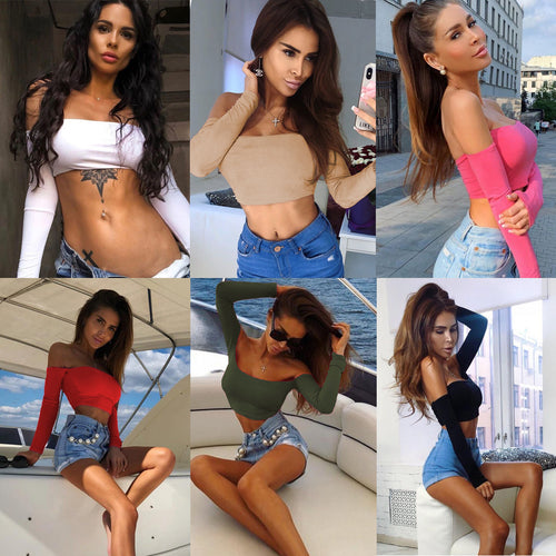 Ladies crop top with off-shoulder design and form-fitting cut Amarae
