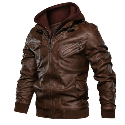 Leather jacket for men with removable hood Amarae