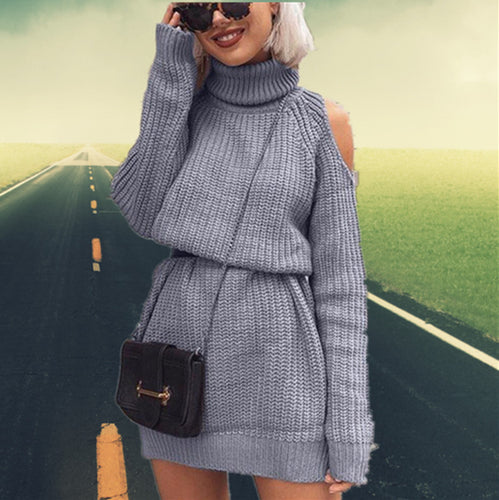 Knit sweater for women with open shoulder and high collar Amarae