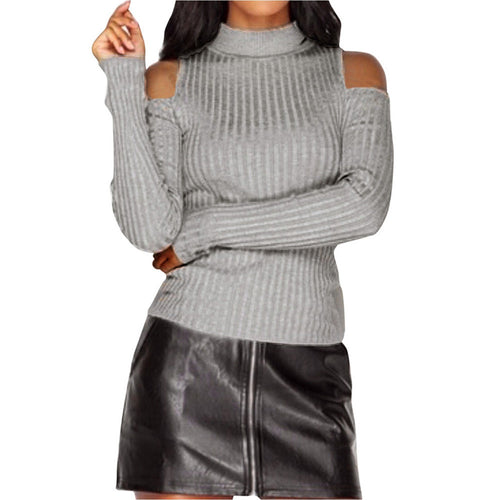 Women's off-the-shoulder sweater with long sleeves in fine ribbed knit Amarae