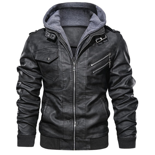 Trendy leather jacket for men with removable hoodie and practical pockets Amarae