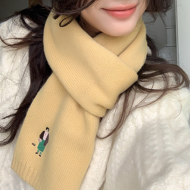 Merino wool scarf with embroidery, 150x45cm
