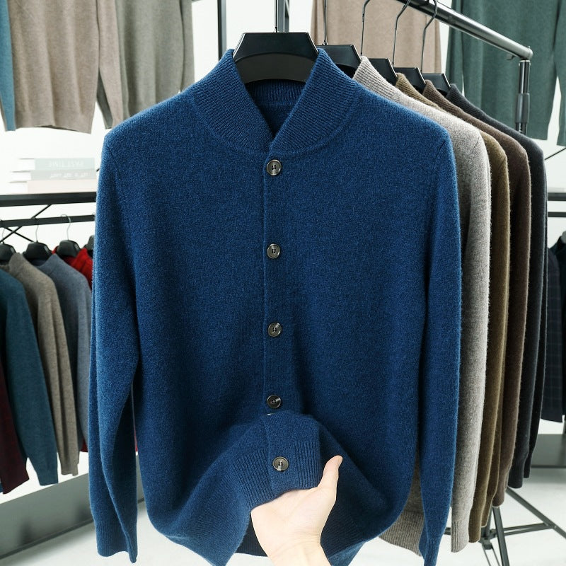 Men's cardigan with standing collar and buttons