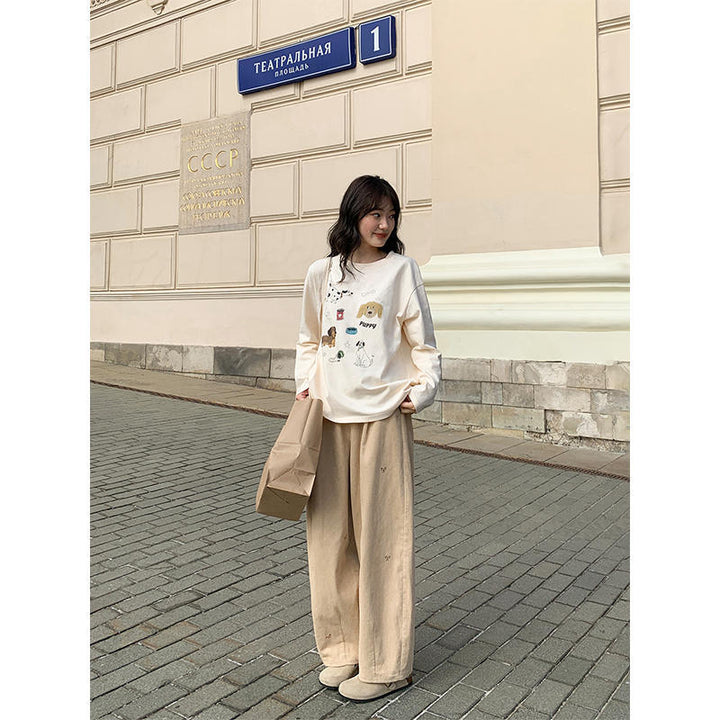 Cord pants with embroidery, 7/8 length