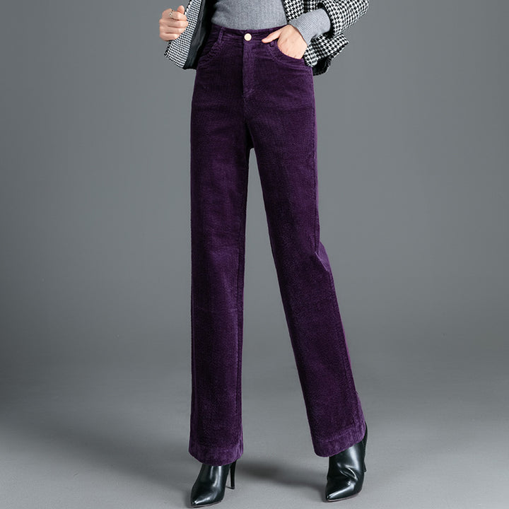 Straight-cut corduroy trousers with high waistband