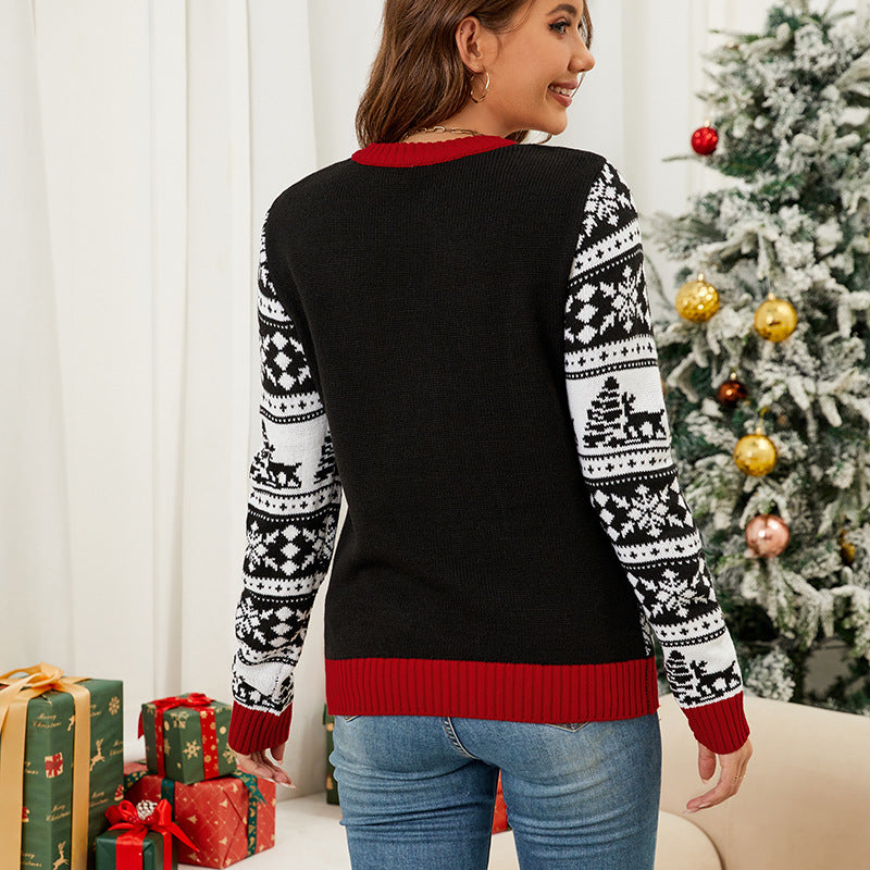 Women's Christmas sweater with reindeer jacquard pattern