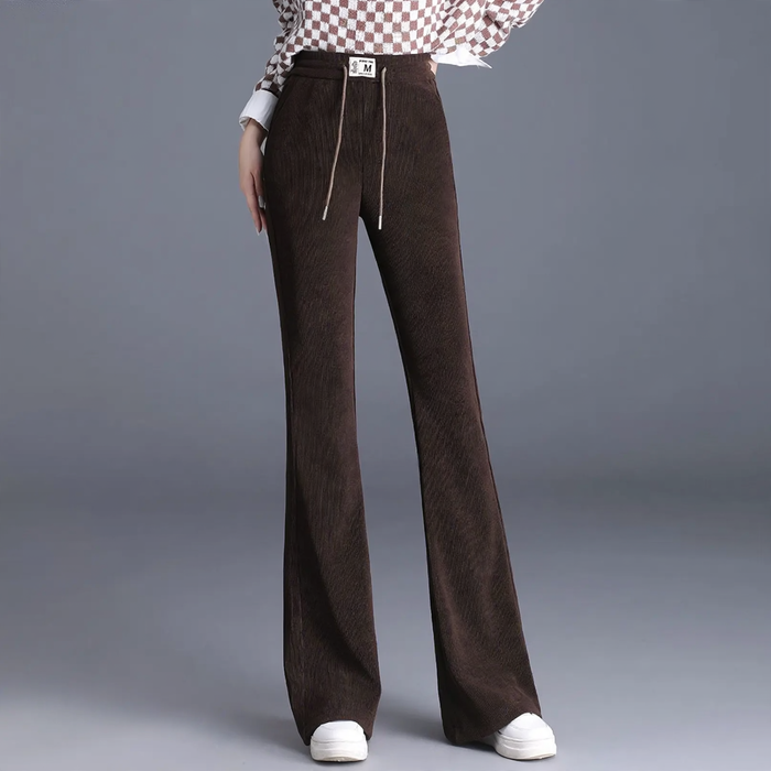 Fleece-lined corduroy pants with a slight flare