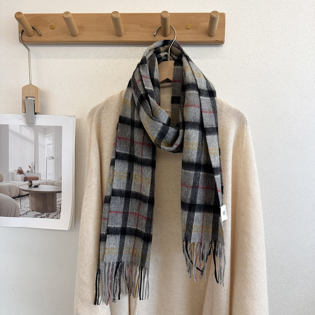 Wool scarf with check pattern, 100% wool, 165x30 cm