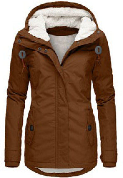 Fleece-lined parka with lambskin imitation
