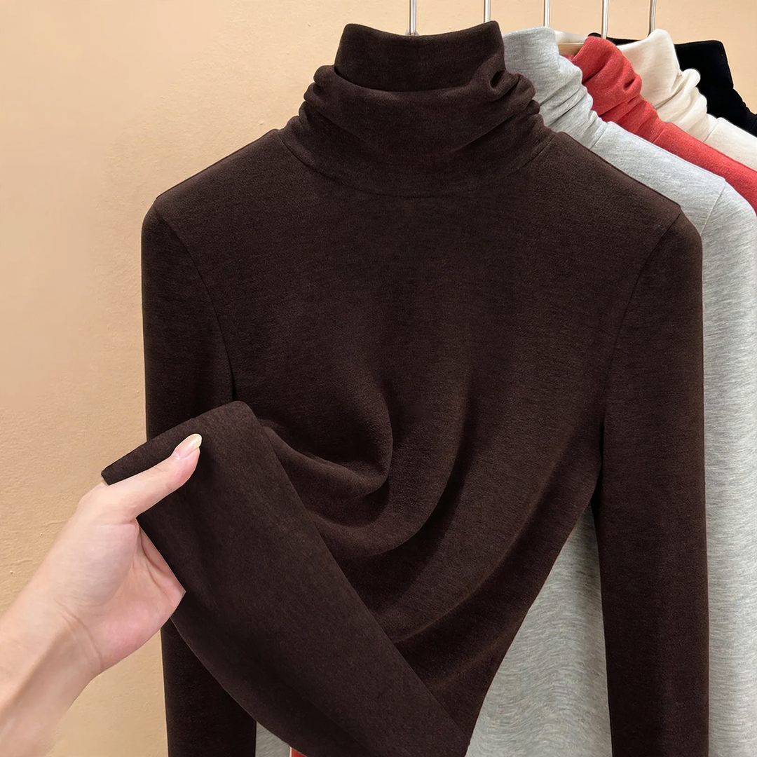 Padded knitted sweater with high collar