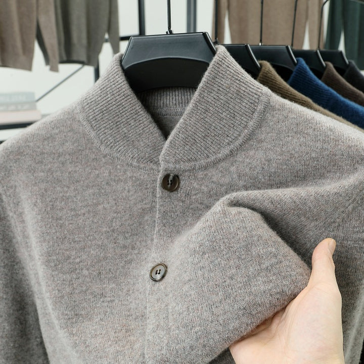 Men's cardigan with standing collar and buttons