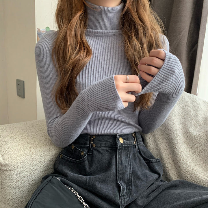 Classic women's knit pullover with roll neck