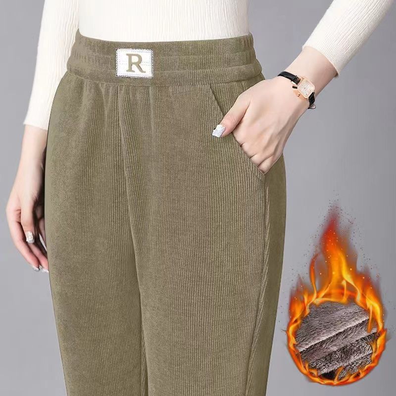 Women’s cord pants, lined, carrot shape, plus sizes