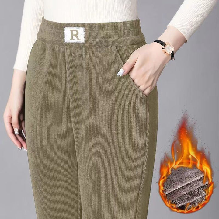Women’s cord pants, lined, carrot shape, plus sizes