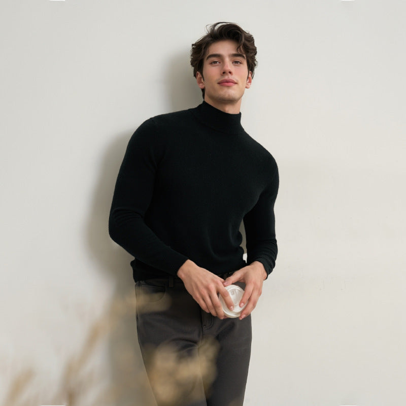 Men's knitted pullover, stand-up collar, form-fitting