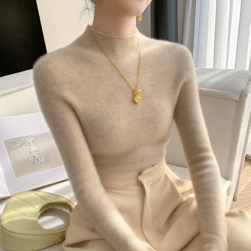 Ladies Cashmere Long Sleeve Shirt with Stand Collar