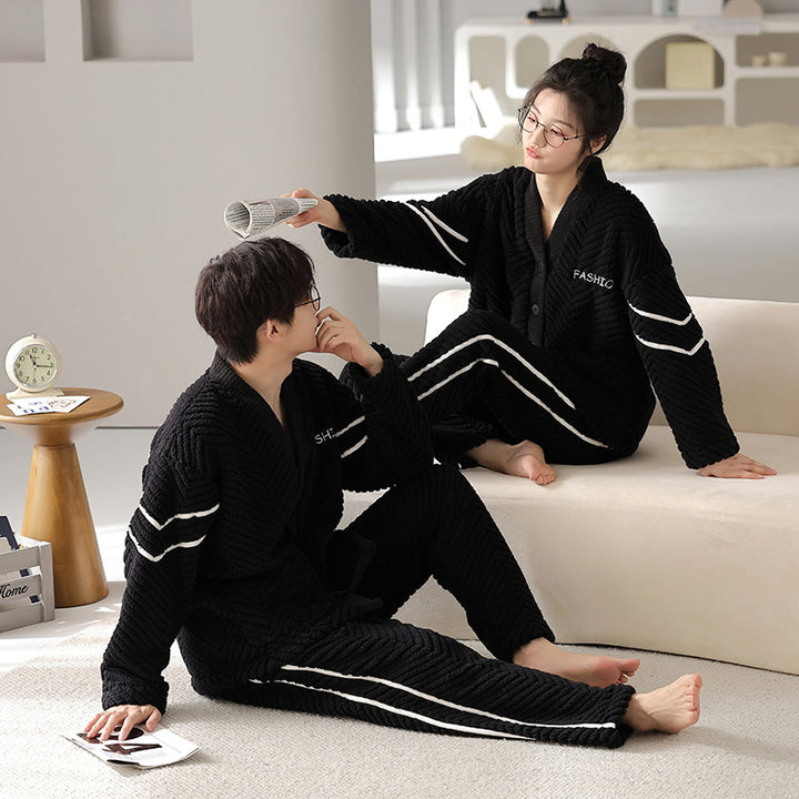Pair-house suit made of coral fleece, V-neck, long sleeve