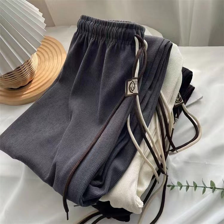 Fine cord wide trousers for women, high waistband
