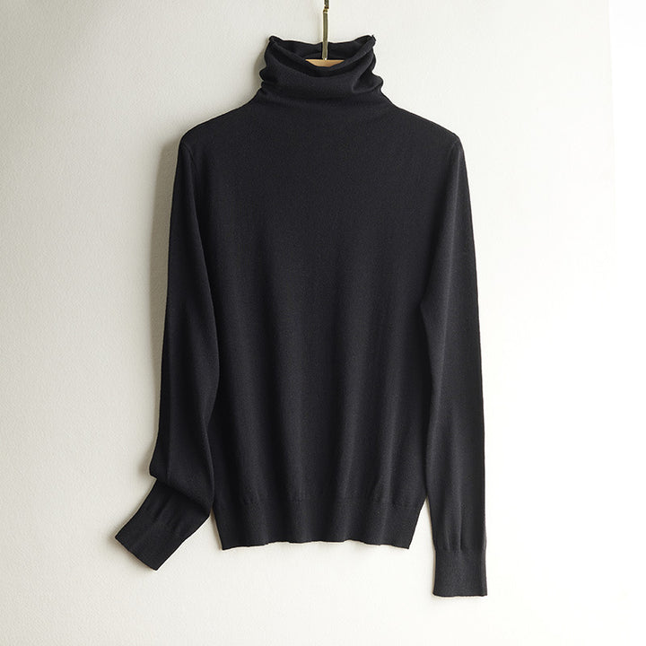 Women's silk knit sweater, standing collar