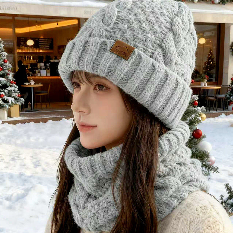 Knitted hat with scarf set, lined, with ear protection
