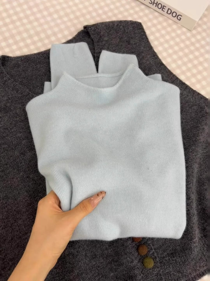 Ladies knit pullover, standing collar, soft