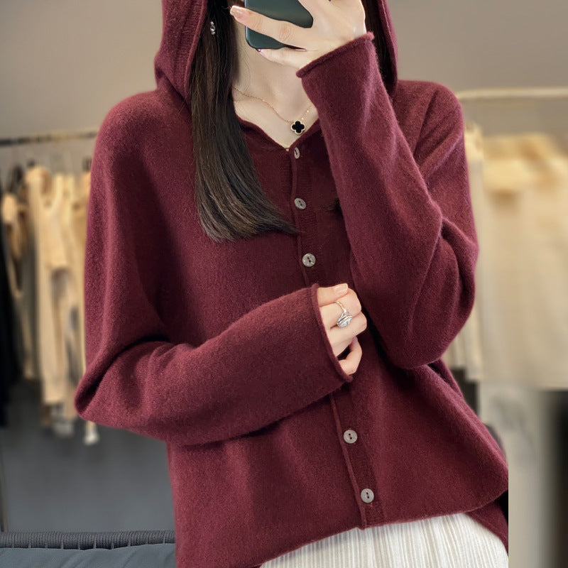 Women’s merino wool cardigan with hood