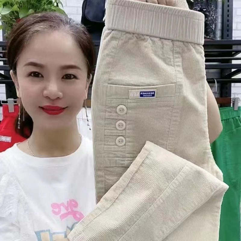 Women’s harem pants made of corduroy, high-waisted