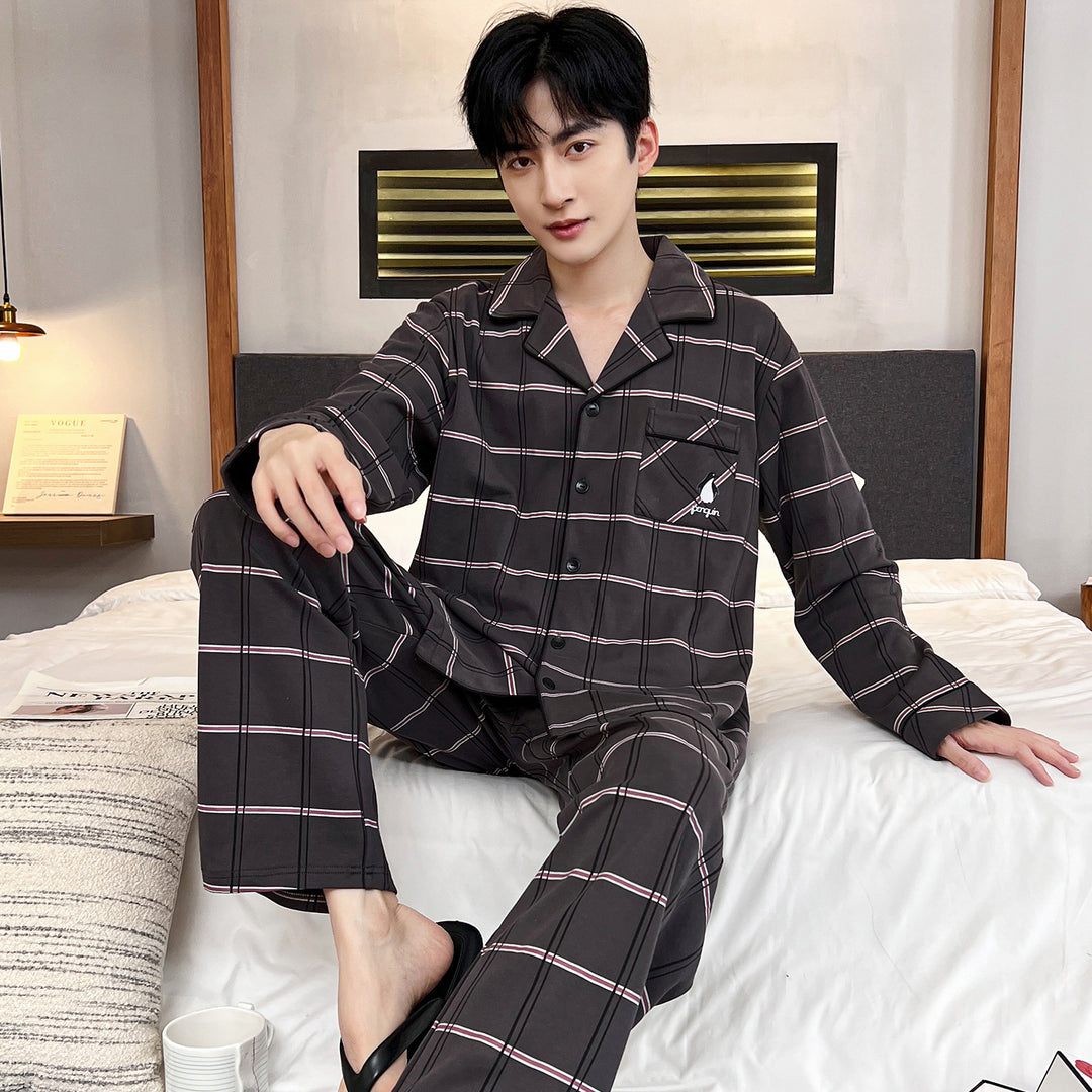 Men's Pajama Set, long-sleeved, with shawl collar