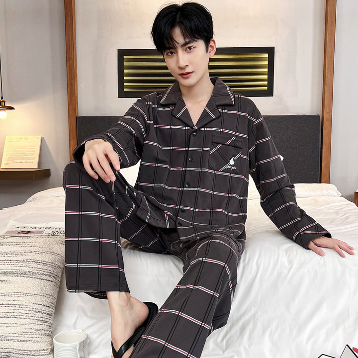 Men's Pajama Set, long-sleeved, with shawl collar