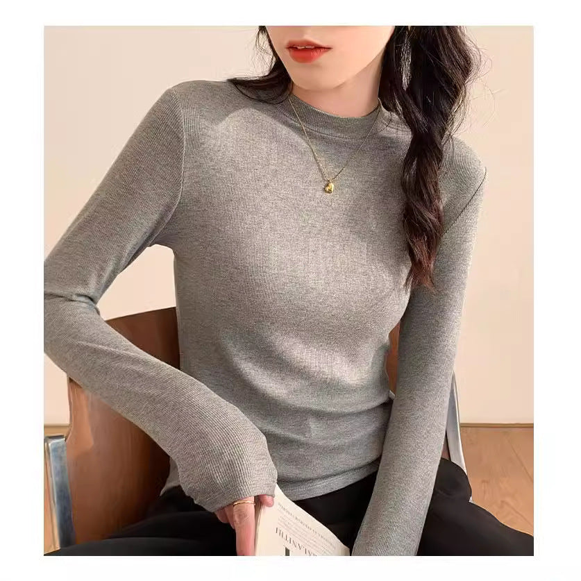 Women's knit shirt with stand-up collar