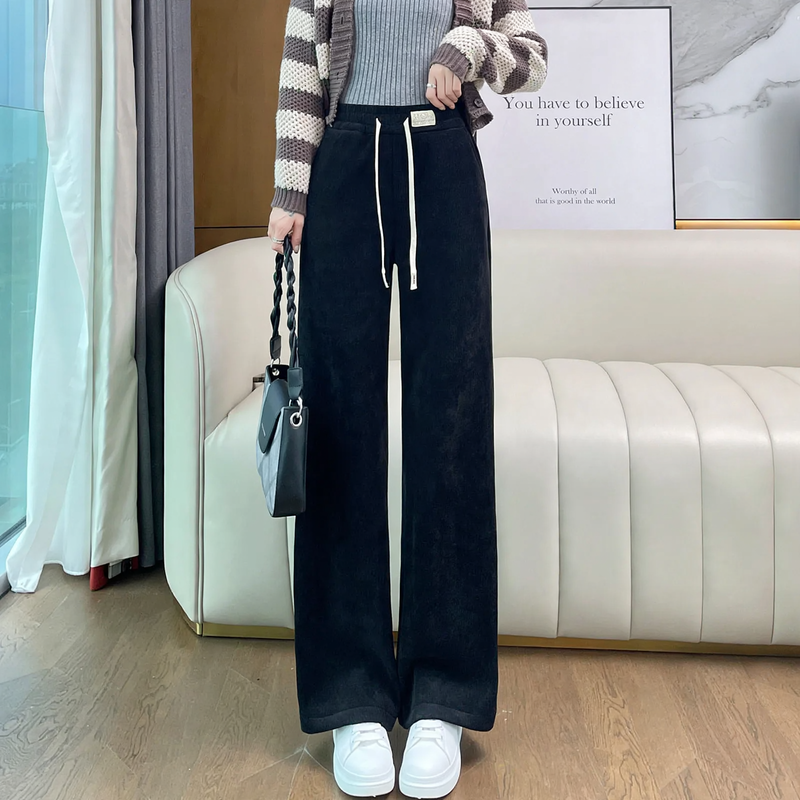 Chenille-Cord-Wide Trousers for Women, lined