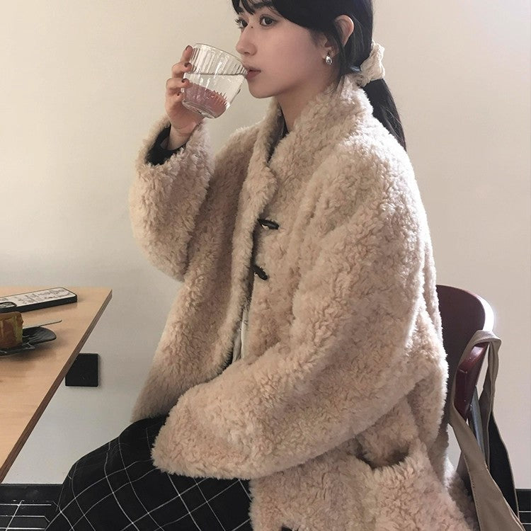 Women's Lambskin Imitation Coat, loose fit, lined