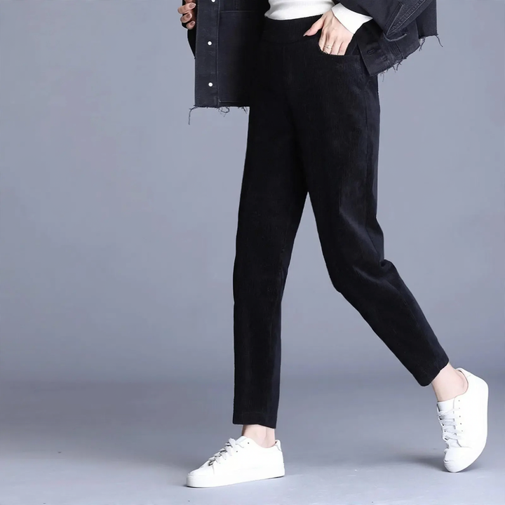 Fleece-lined cord harem pants with lamb fleece