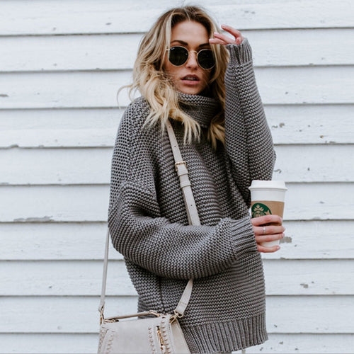 Thick knit sweater for women with a high collar and casual oversized fit Amarae